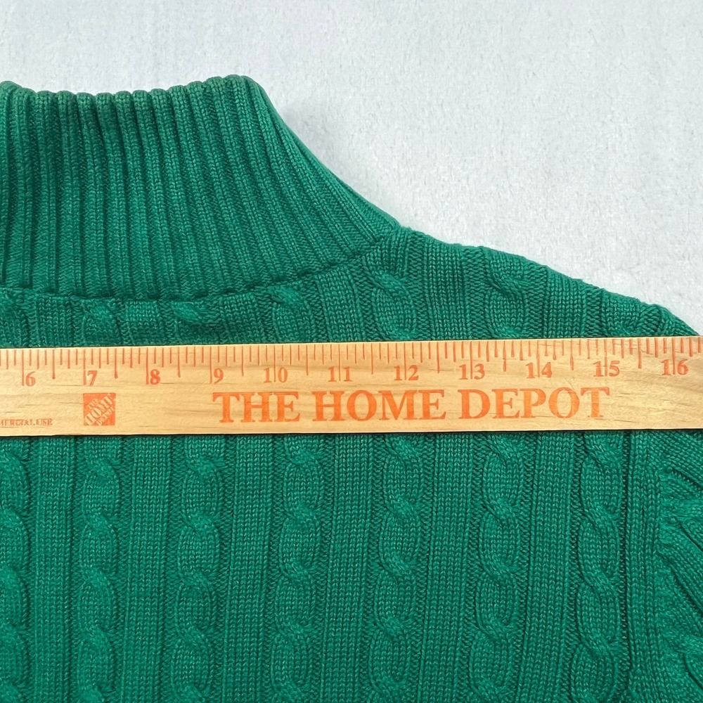 Lauren Ralph Lauren Full Zip Cable Knit Cardigan Womens L Green Mock Neck Preppy - Picture 12 of 12